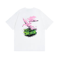 Original 2024 Spring/Summer New Trendy Brand Stu Classic Parade Printed Letter Men's and Women's Same Short Sleeve One Piece Hair Collection (22)