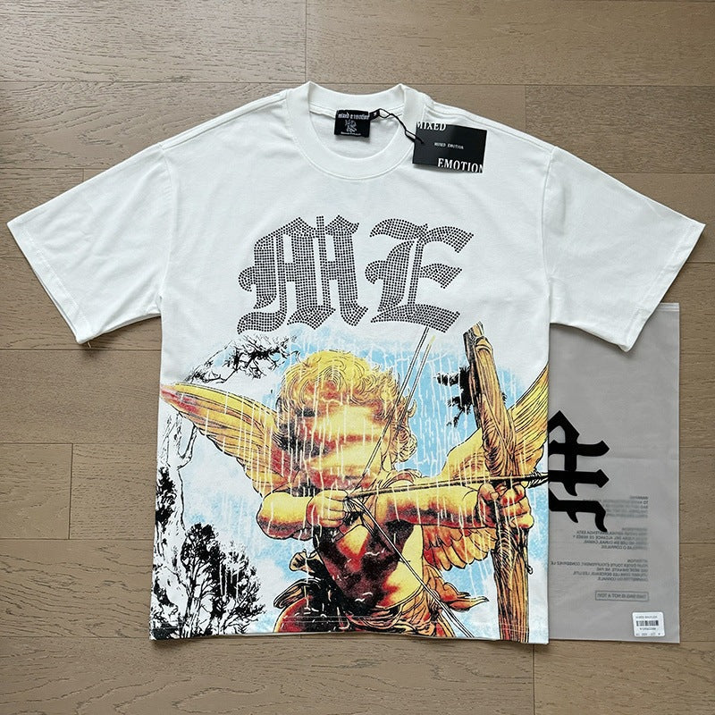 MIXED EMOTION Vintage Rhinestone Cupid Graphic T-Shirt (White)