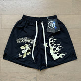 2024 summer new washed and worn casual shorts, flame printed trendy brand Hell Star men's five quarter pants (15)