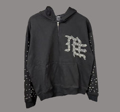 MIXED EMOTION Vintage Rhinestone Monogram Full-Zip Hoodie