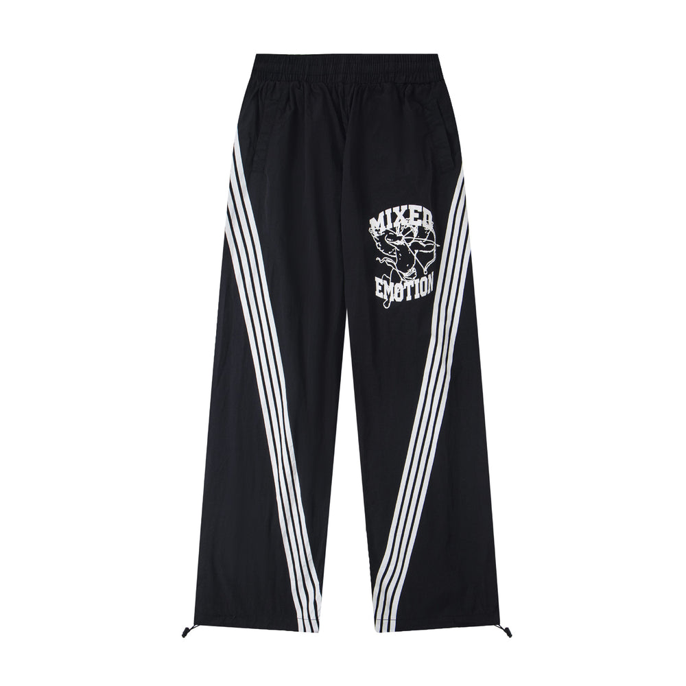 MIXED EMOTION Vintage Triple-Stripe Graphic Track Pants (Black)
