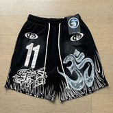 2024 summer new washed and worn casual shorts, flame printed trendy brand Hell Star men's five quarter pants (29)
