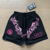 2024 summer new washed and worn casual shorts, flame printed trendy brand Hell Star men's five quarter pants (7)