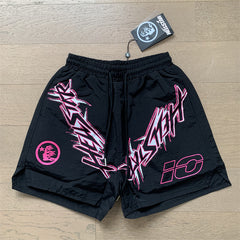 2024 summer new washed and worn casual shorts, flame printed trendy brand Hell Star men's five quarter pants (7)