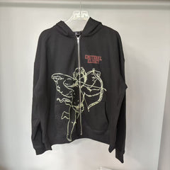 MIXED EMOTION Vintage Archer Cherub Full-Zip Hoodie (Black / Yellow)