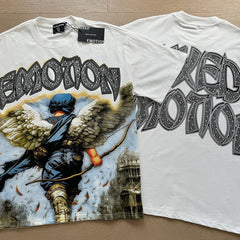 MIXED EMOTION Vintage Rhinestone Archer Angel Graphic T-Shirt (White)