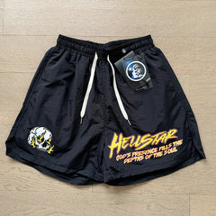 2024 summer new washed and worn casual shorts, flame printed trendy brand Hell Star men's five quarter pants (17)