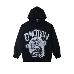 MIXED EMOTION Vintage Cartoon Face Graphic Hoodie (Black)