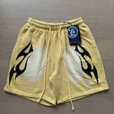 2024 summer new washed and worn casual shorts, flame printed trendy brand Hell Star men's five quarter pants (25)