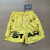 2024 summer new washed and worn casual shorts, flame printed trendy brand Hell Star men's five quarter pants (8)