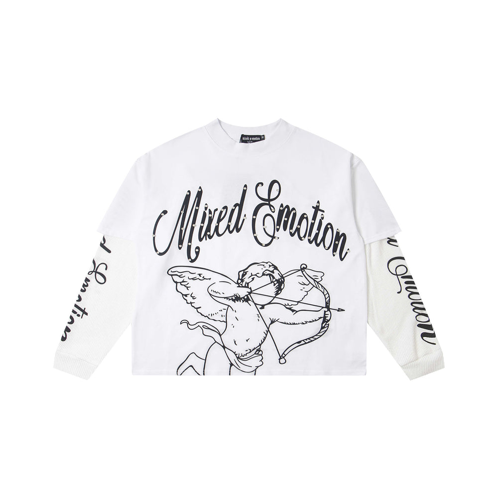 MIXED EMOTION Vintage Cupid Layered Long-Sleeve Tee (White)