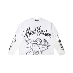 MIXED EMOTION Vintage Cupid Layered Long-Sleeve Tee (White)