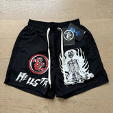 2024 summer new washed and worn casual shorts, flame printed trendy brand Hell Star men's five quarter pants (14)