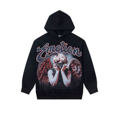 MIXED EMOTION Vintage Fallen Angel Graphic Hoodie (Black)