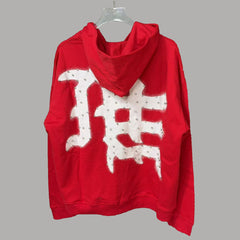MIXED EMOTION Vintage Rhinestone Large Lettering Full-Zip Hoodie (Red)