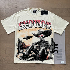 MIXED EMOTION Vintage Alien Cowboy Graphic T-Shirt (Off-White)