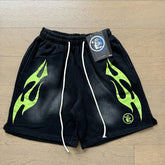 2024 summer new washed and worn casual shorts, flame printed trendy brand Hell Star men's five quarter pants (23)