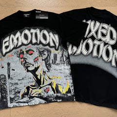 MIXED EMOTION Vintage Rhinestone Red-Eyed Zombie Graphic T-Shirt (Black)