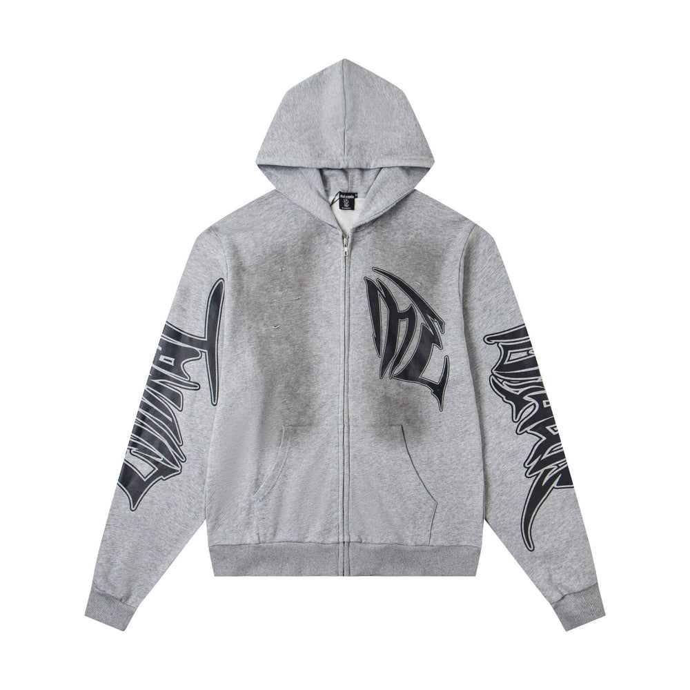 MIXED EMOTION Vintage Tribal Graphic Zip Hoodie (Heather Grey)