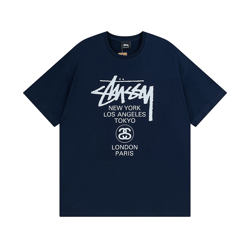 Original 2024 Spring/Summer New Trendy Brand Stu Classic Parade Printed Letter Men's and Women's Same Short Sleeve One Piece Hair Collection (18)