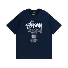 Original 2024 Spring/Summer New Trendy Brand Stu Classic Parade Printed Letter Men's and Women's Same Short Sleeve One Piece Hair Collection (18)