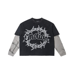MIXED EMOTION Vintage Barbed Wire Layered Long-Sleeve Tee