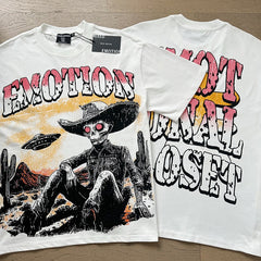 MIXED EMOTION Vintage Alien Cowboy Graphic T-Shirt (White)