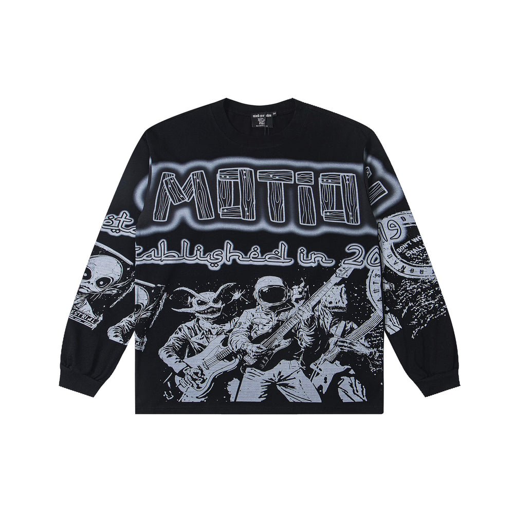 MIXED EMOTION Vintage Rock Band Graphic Long-Sleeve Tee
