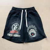 2024 summer new washed and worn casual shorts, flame printed trendy brand Hell Star men's five quarter pants (10)
