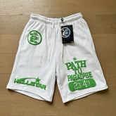 2024 summer new washed and worn casual shorts, flame printed trendy brand Hell Star men's five quarter pants (4)