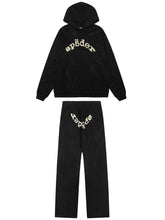 Sp5der Rhinestone Letter Graphic Hoodie and Sweatpants Tracksuit Set