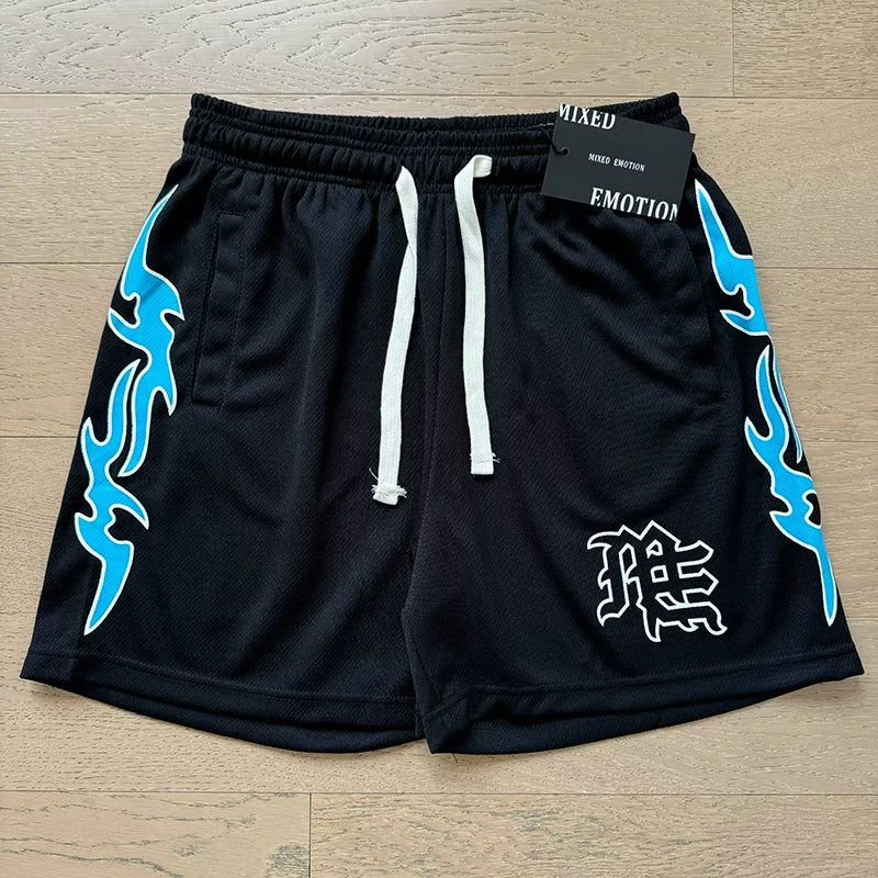 MIXED EMOTION Vintage Graphic Athletic Mesh Shorts (Black)