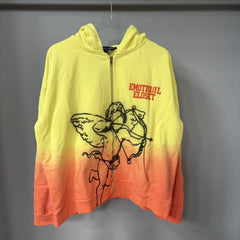 MIXED EMOTION Vintage Gradient Archer Cherub Full-Zip Hoodie (Yellow / Orange)