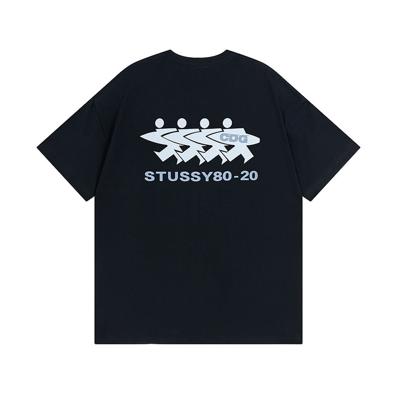 Original 2024 Spring/Summer New Trendy Brand Stu Classic Parade Printed Letter Men's and Women's Same Short Sleeve One Piece Hair Collection (24)