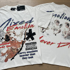 MIXED EMOTION Vintage Rhinestone "I Carry Emotions" Cherub Graphic T-Shirt (White)