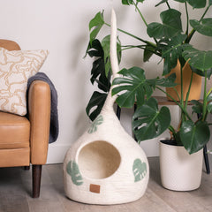 Monstera Leaf Wool Cat Cave