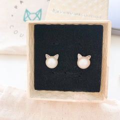 Silver Pearl Cat Earrings