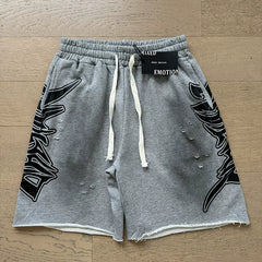 MIXED EMOTION Vintage Distressed Graphic Sweatshorts (Heather Grey)