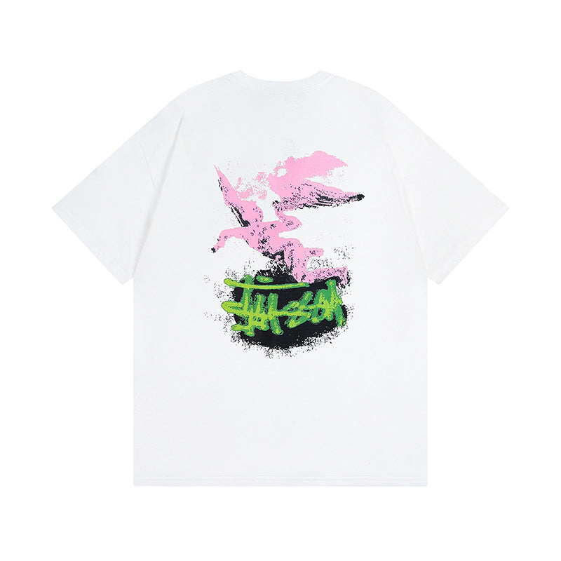 Original 2024 Spring/Summer New Trendy Brand Stu Classic Parade Printed Letter Men's and Women's Same Short Sleeve One Piece Hair Collection (22)