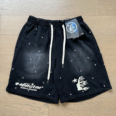 2024 summer new washed and worn casual shorts, flame printed trendy brand Hell Star men's five quarter pants (20)