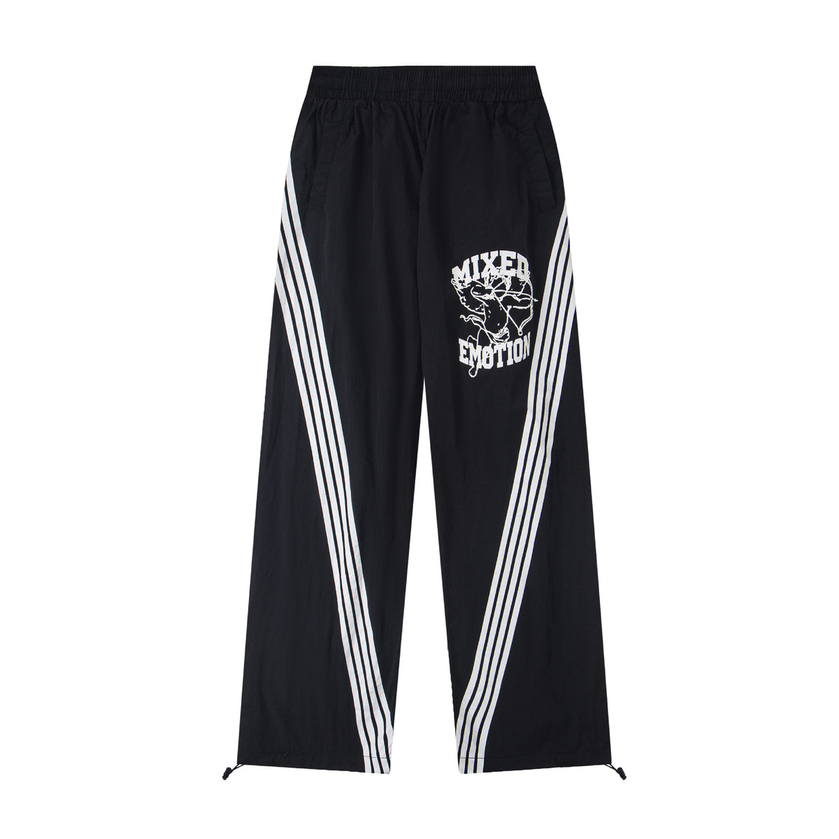 MIXED EMOTION Vintage Triple-Stripe Graphic Track Pants (Black)