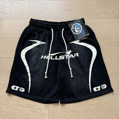 2024 summer new washed and worn casual shorts, flame printed trendy brand Hell Star men's five quarter pants (18)