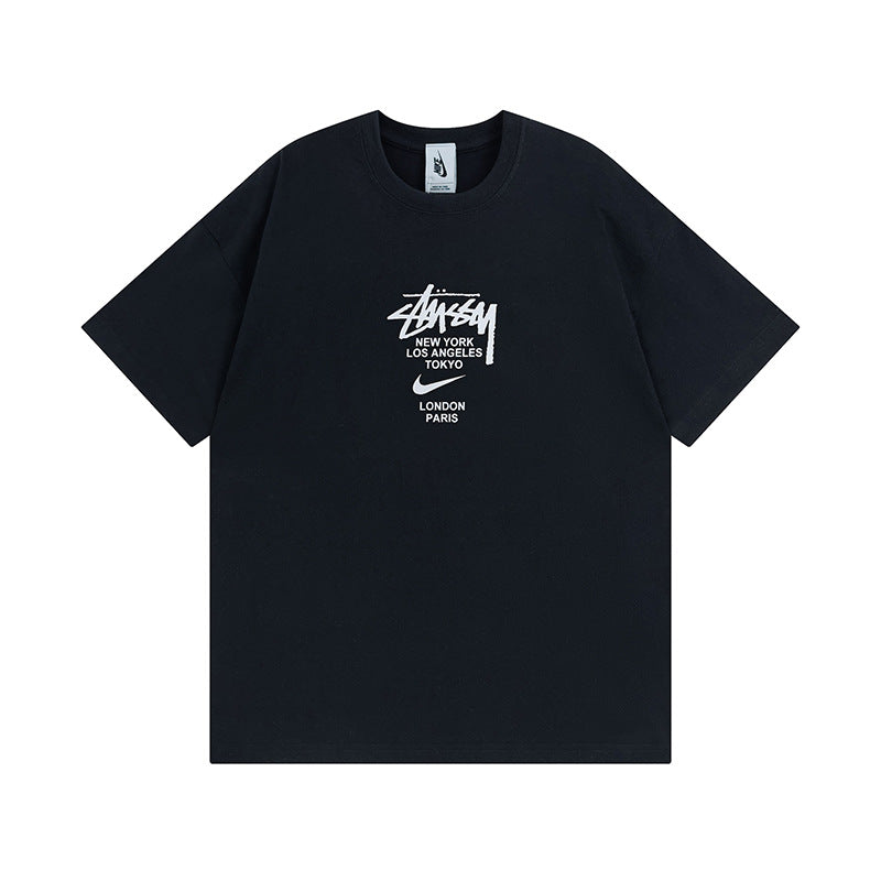 Original 2024 Spring/Summer New Trendy Brand Stu Classic Parade Printed Letter Men's and Women's Same Short Sleeve One Piece Hair Collection (13)