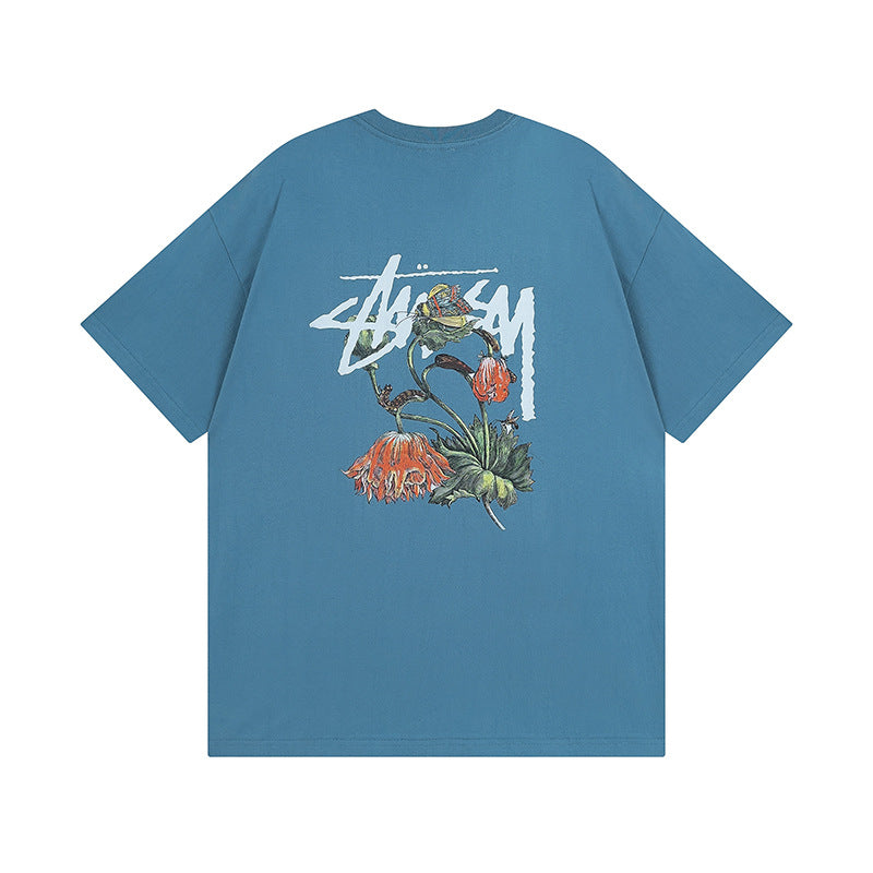 Original 2024 Spring/Summer New Trendy Brand Stu Classic Parade Printed Letter Men's and Women's Same Short Sleeve One Piece Hair Collection (4)
