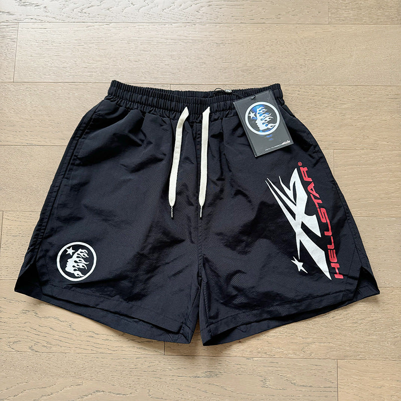2024 summer new washed and worn casual shorts, flame printed trendy brand Hell Star men's five quarter pants (17)