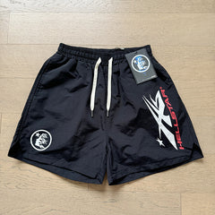 2024 summer new washed and worn casual shorts, flame printed trendy brand Hell Star men's five quarter pants (17)