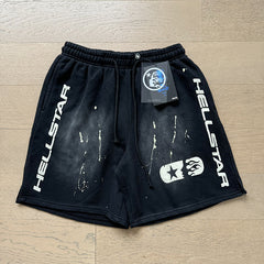 2024 summer new washed and worn casual shorts, flame printed trendy brand Hell Star men's five quarter pants (22)
