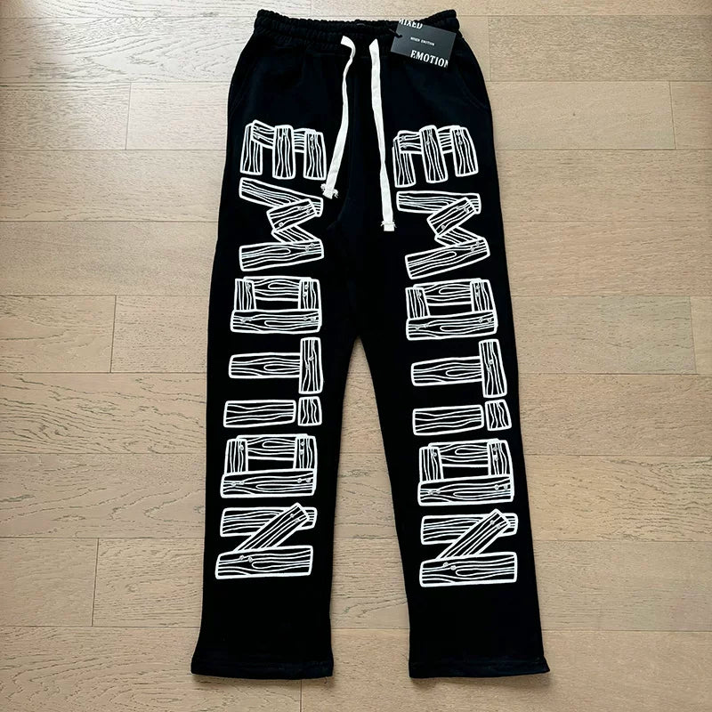 MIXED EMOTION Vintage Graphic Sweatpants (Black/White)