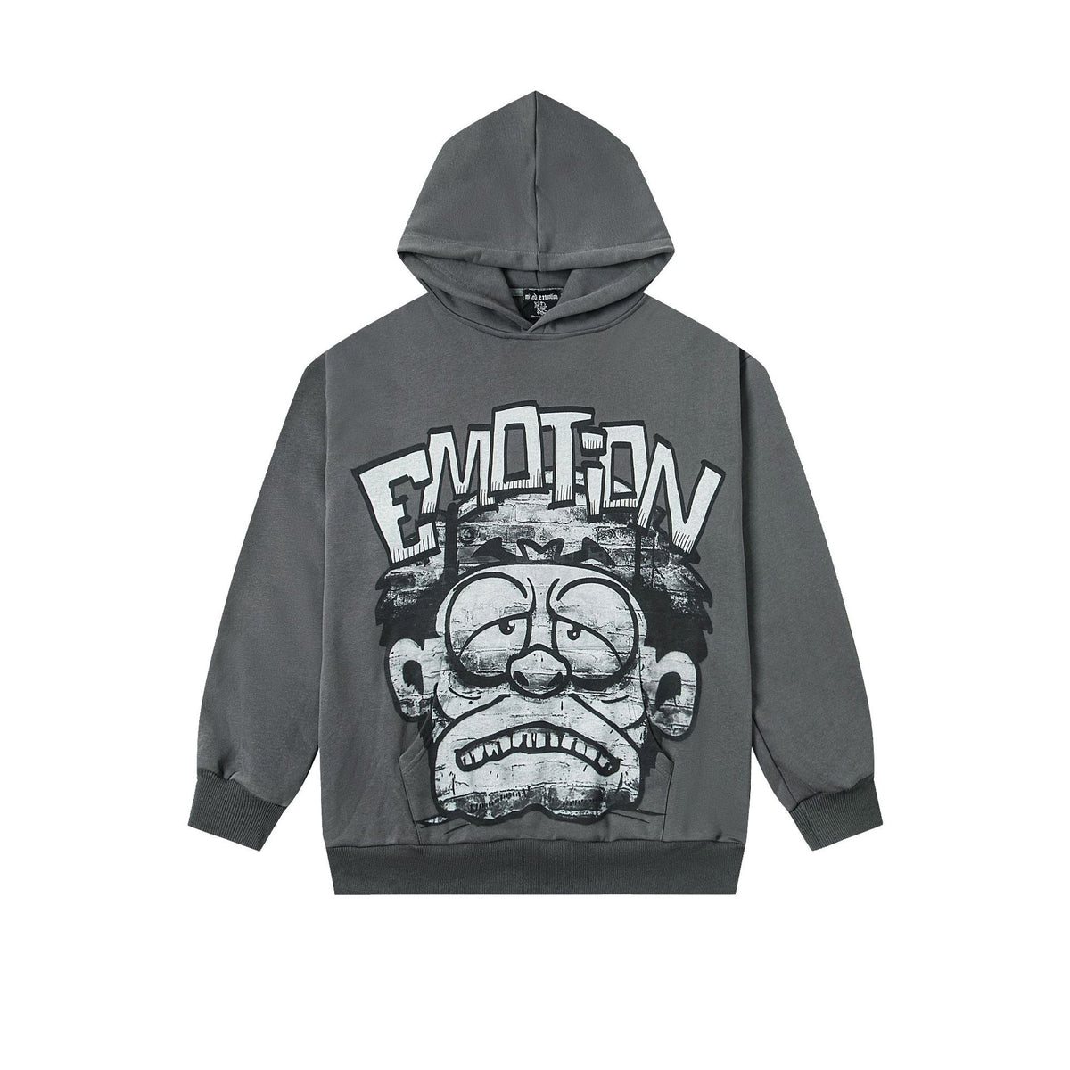 MIXED EMOTION Vintage Grumpy Cartoon Graphic Hoodie (Dark Grey)
