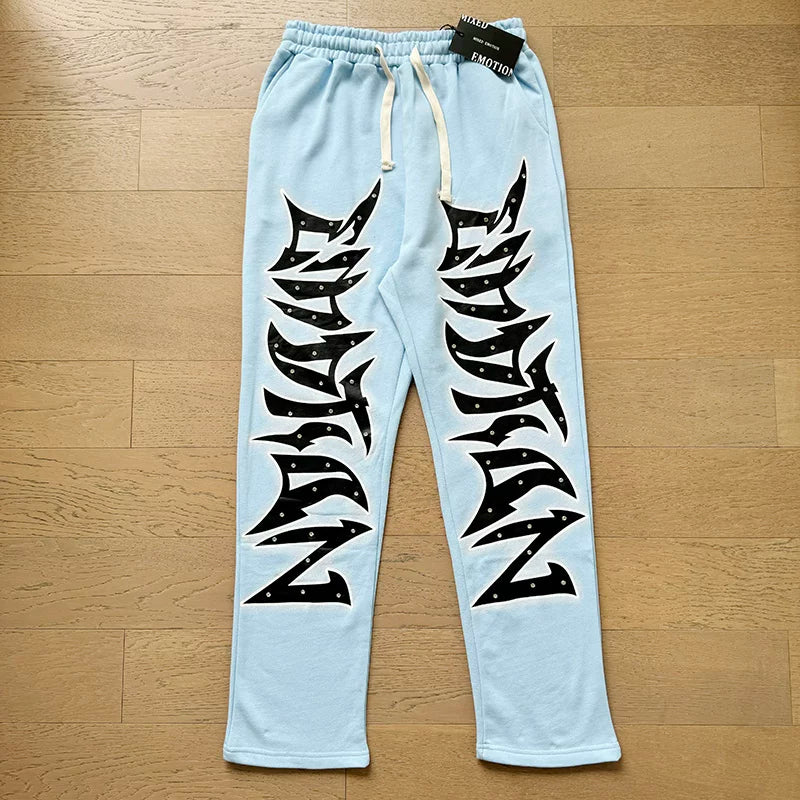 MIXED EMOTION Vintage Graphic Sweatpants (Light Blue)